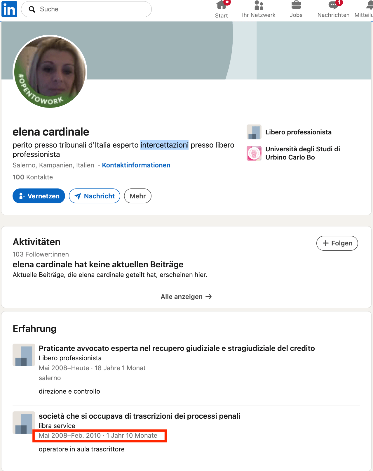 avvocato elena cardinale linkedin ricina esperto tribunali intercettazioni